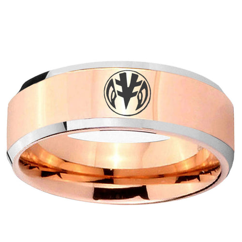 10mm Love Power Rangers Beveled Edge Rose Gold Tungsten Ring