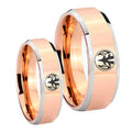 Love Power Rangers Beveled Edges Rose Gold Tungsten Mens Set Rings