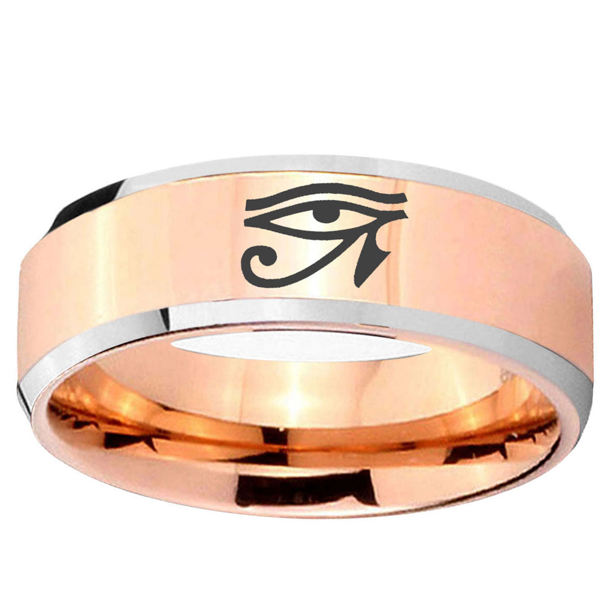 5MM Seeing Eye Beveled Rose Gold Tungsten Promise Ring For Men