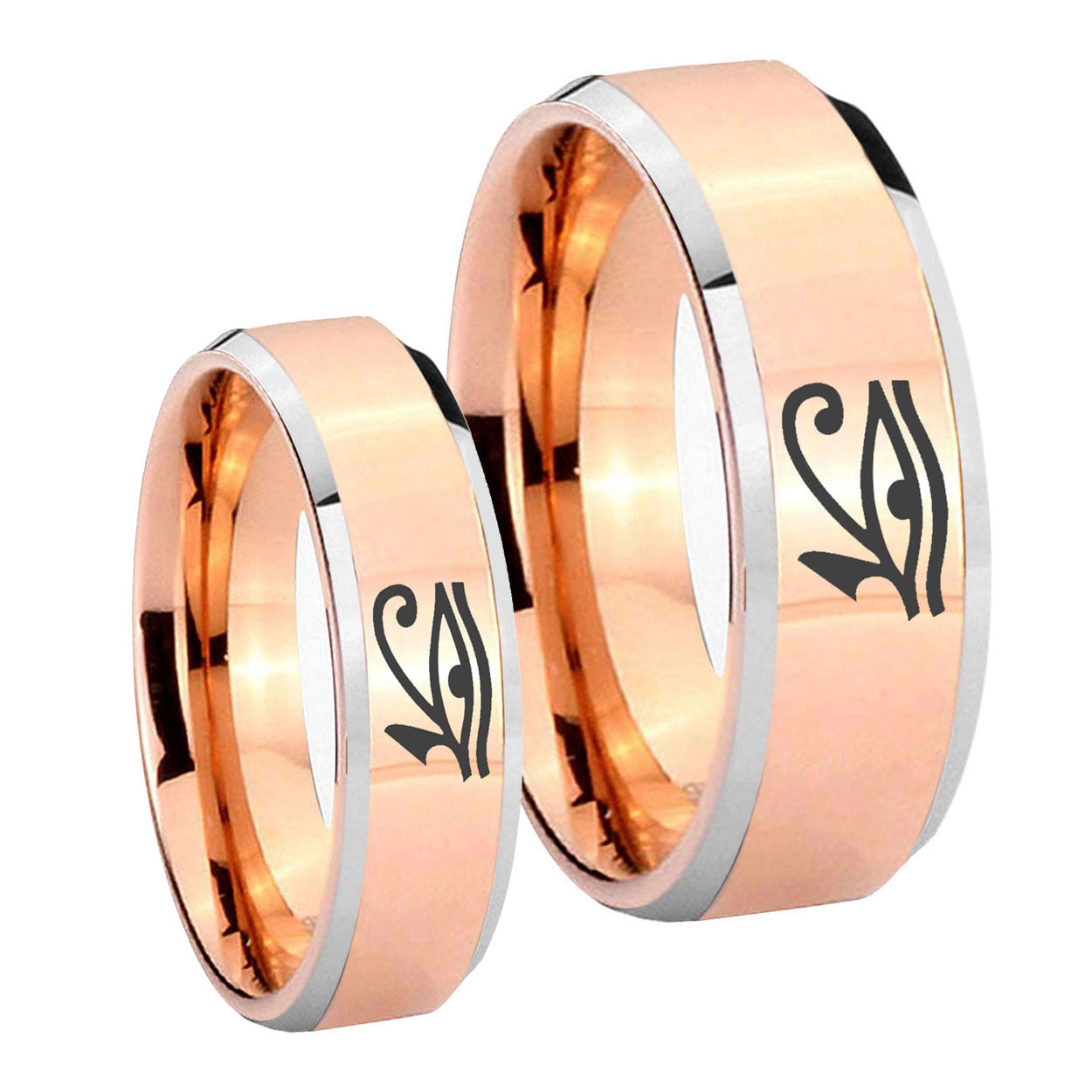 Seeing Eye Beveled Edges Rose Gold Tungsten Mens Set Ring