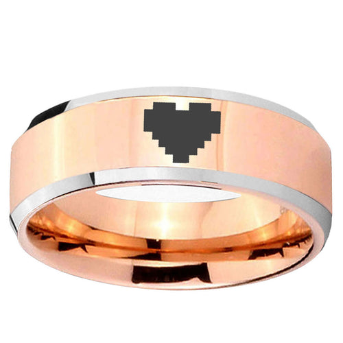 10mm Beveled Zelda Heart Rose Gold IP 2 Tone Tungsten Ring