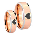 Rose Gold Beveled Zelda Heart 2 Tone Tungsten Wedding Band Set