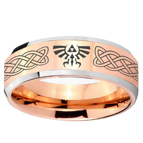 10mm Celtic Zelda Beveled Edge Rose Gold Tungsten Ring