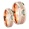 Celtic Zelda Beveled Edges Rose Gold Tungsten Promise Ring Set