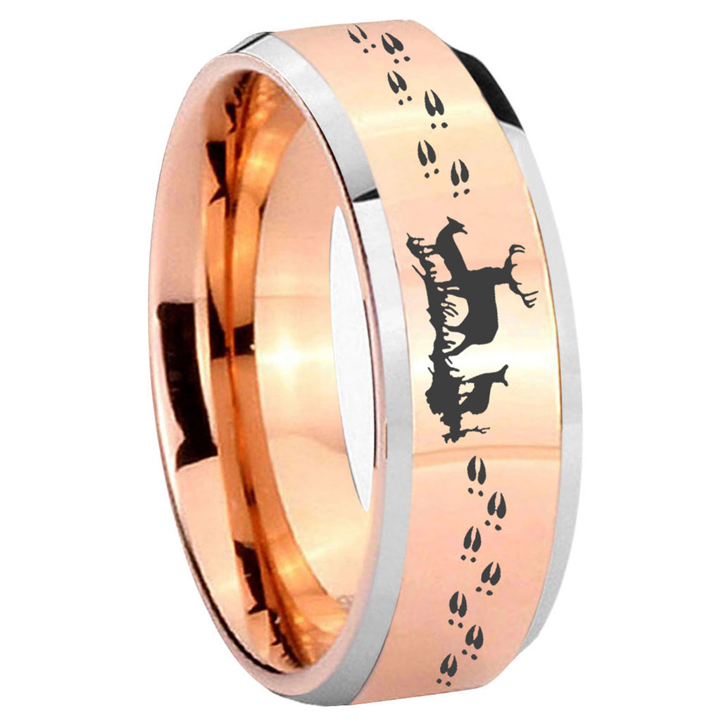 10mm Deer Hunting Beveled Edges Rose Gold Tungsten Wedding Bands Ring