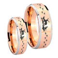 Deer Hunting Beveled Edges Rose Gold Tungsten Matching Ring Set