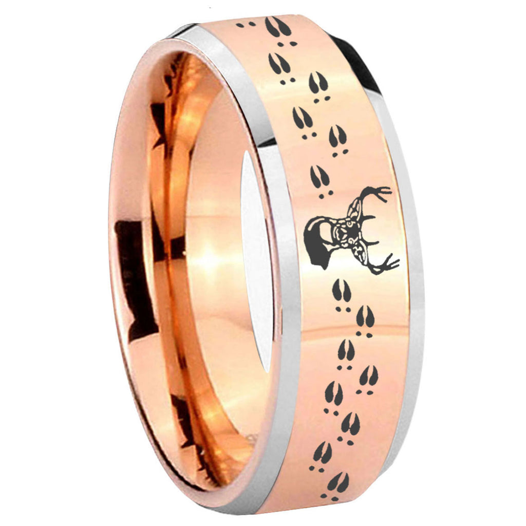 10mm Deer Antler Beveled Edges Rose Gold Tungsten Wedding Bands Ring