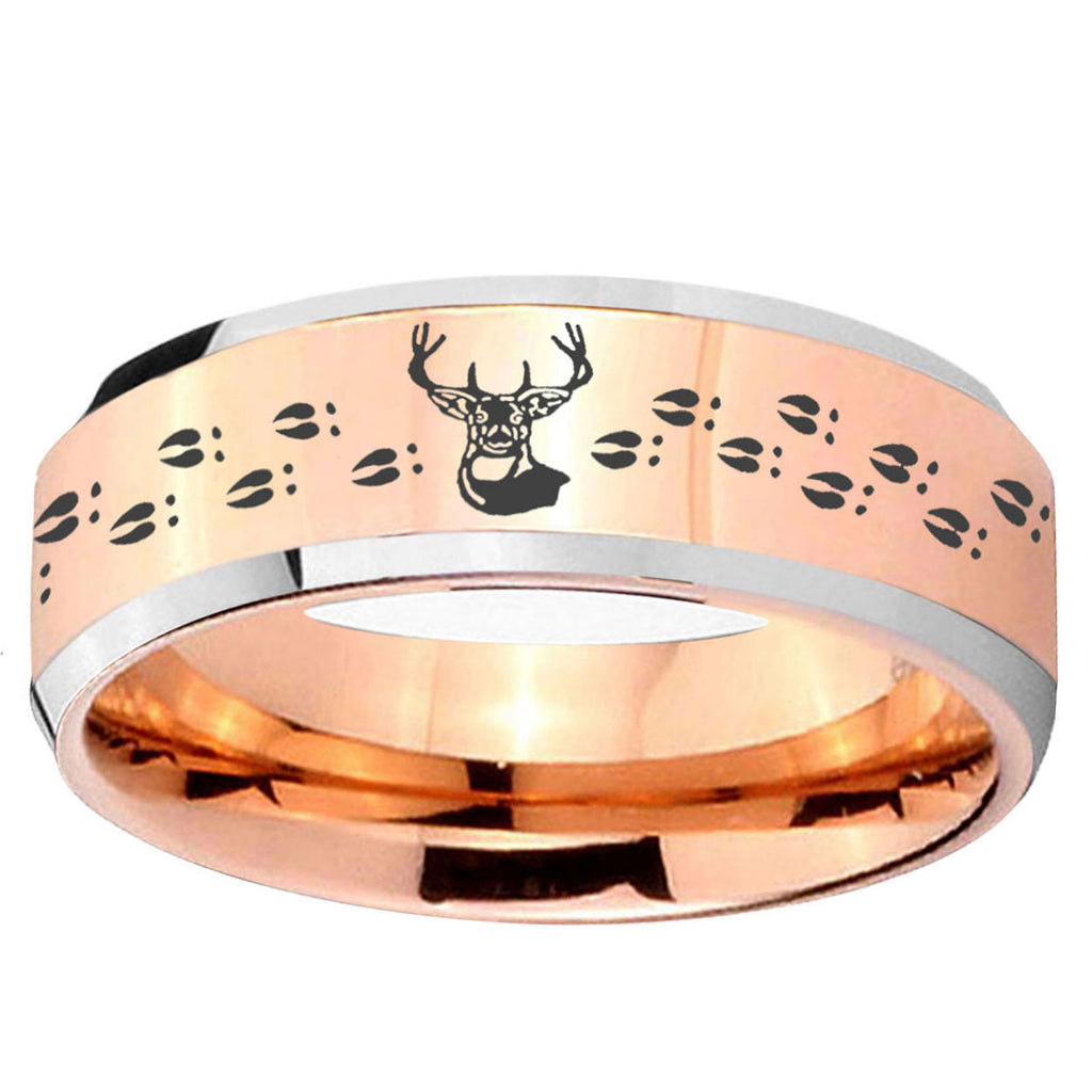 10mm Deer Antler Beveled Edge Rose Gold Tungsten Wedding Bands Ring