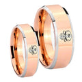 Skull Marijuana Leaf Beveled Rose Gold Tungsten Bridal Ring Sets
