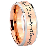10mm Heart Beat forever Heart always Beveled Rose Gold Tungsten Rings for Men
