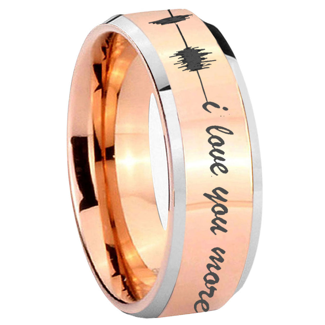 8MM Sound Wave, I love you Beveled Rose Gold Tungsten Ring For Man