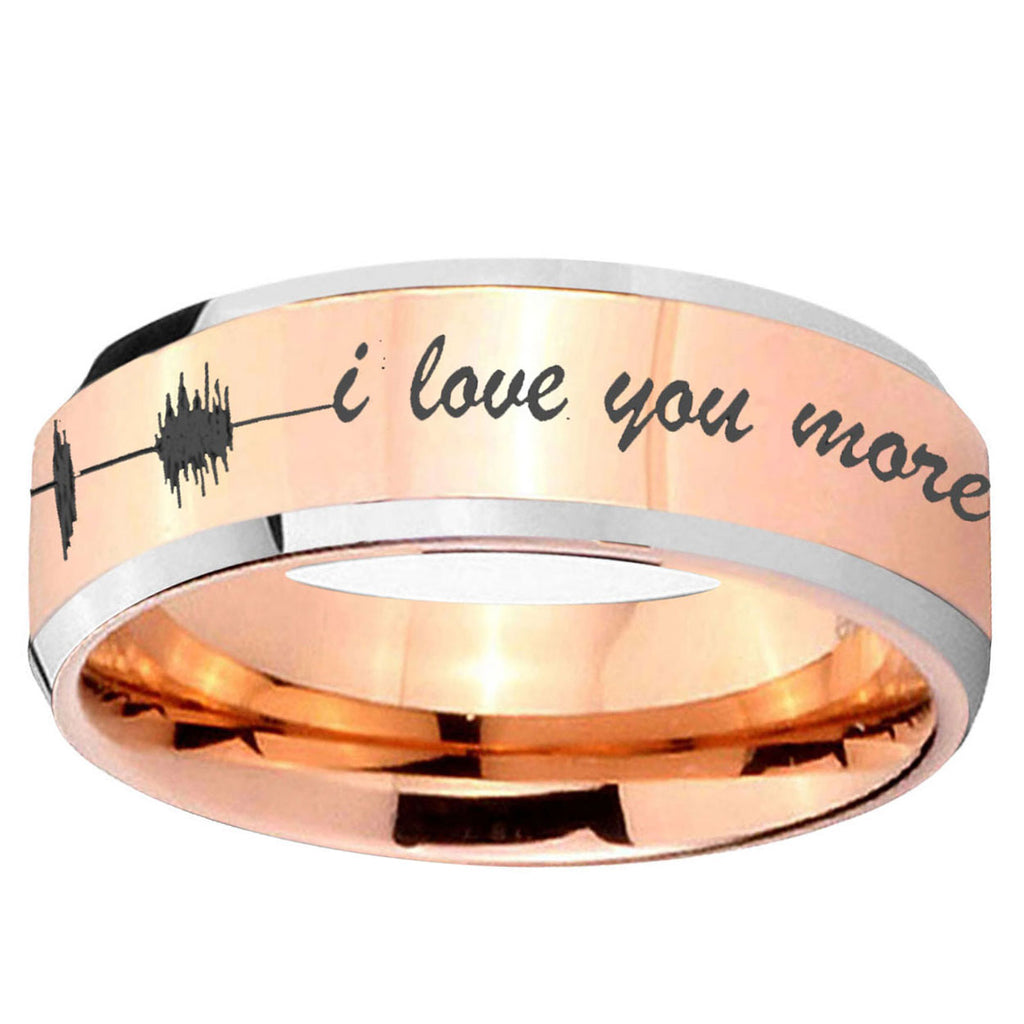 5MM Sound Wave, I love you Beveled Rose Gold Tungsten Ring For Man