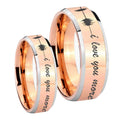 Sound Wave, I love you more Beveled Rose Gold Tungsten Bridal Set Rings