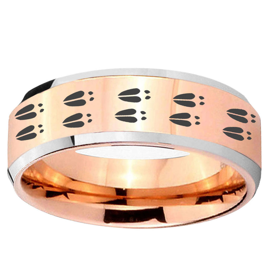 10mm Deer Tracks Beveled Edge Rose Gold Tungsten Ring