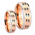 Deer Tracks Beveled Edges Rose Gold Tungsten Bridal Set Rings