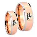 Deer Hunting Beveled Edges Rose Gold Tungsten Promise Ring Set