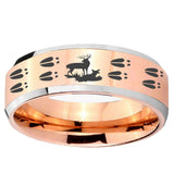 5, 8mm Deer Hunting Tracks Beveled Edge Rose Gold Tungsten Wedding Band Mens