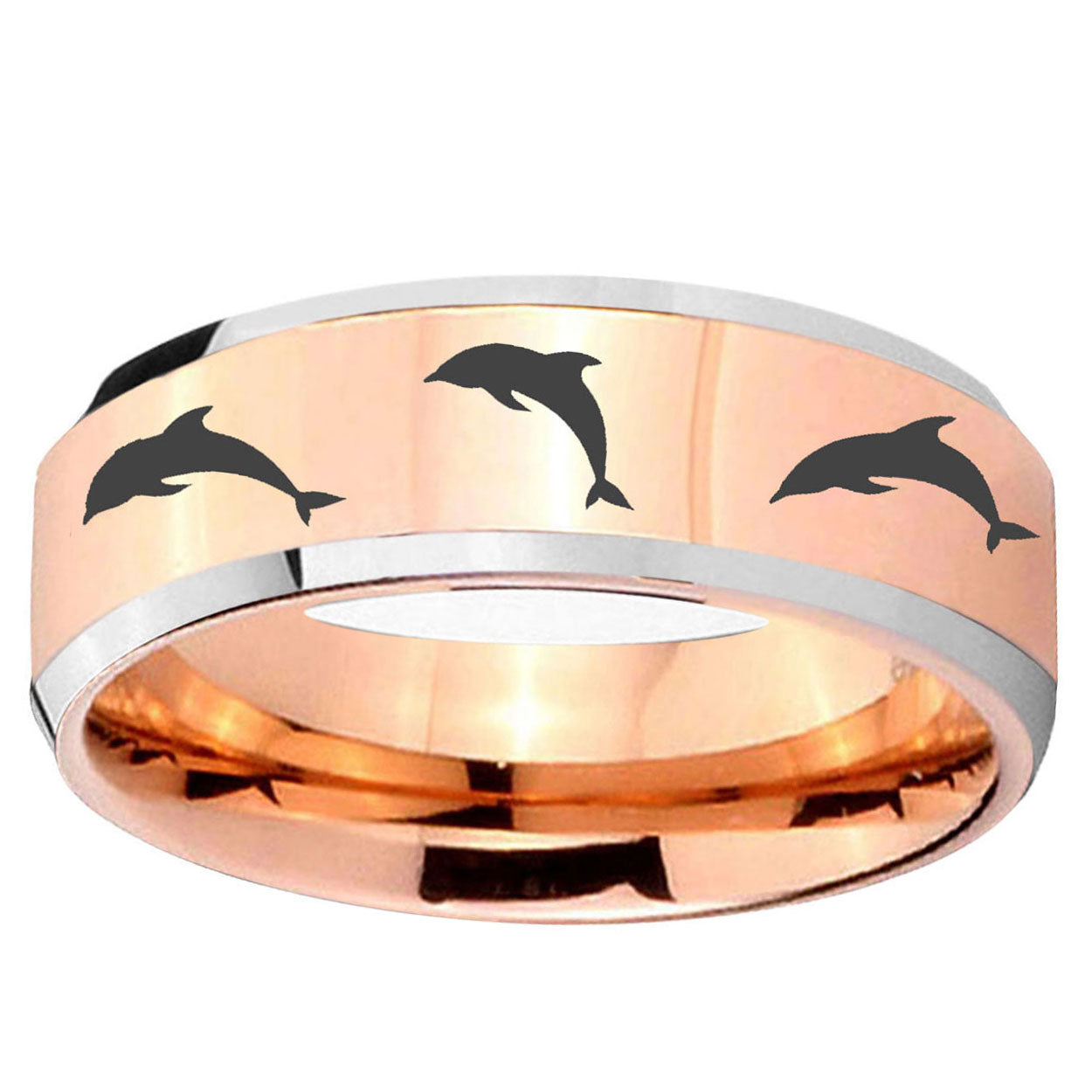 10mm Dolphins Beveled Edge Rose GoldTungsten Ring