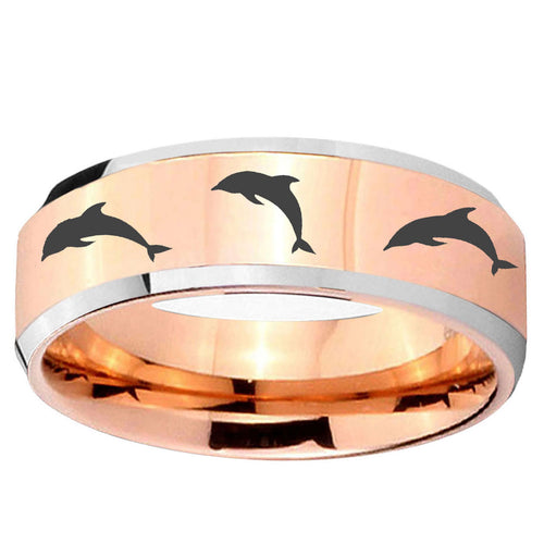 10mm Dolphins Beveled Edge Rose GoldTungsten Ring
