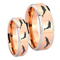Dolphins Beveled Edges Rose Gold Tungsten Couples Ring Set