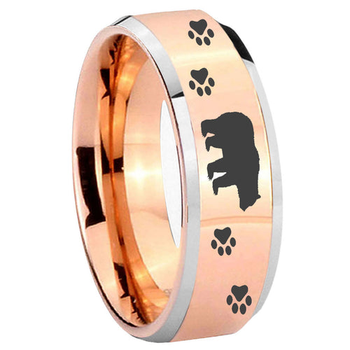 10mm Bear and Paw Beveled Edges Rose Gold Tungsten Carbide Bands Ring