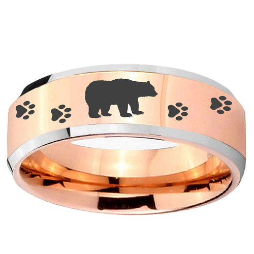 10mm Bear and Paw Beveled Edge Rose Gold Tungsten Ring