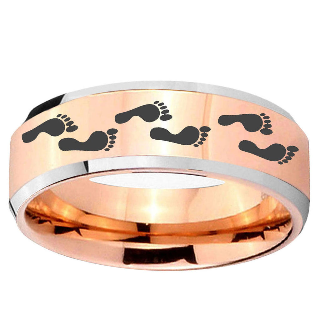 10mm Foot Print Beveled Edge Rose Gold Tungsten Ring