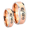 Dragon Beveled Edges Rose Gold Tungsten His Hers Set Rings