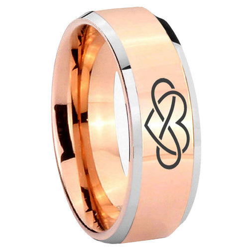 10mm Infinity Love Beveled Edges Rose Gold Tungsten Carbide Men's Band Ring