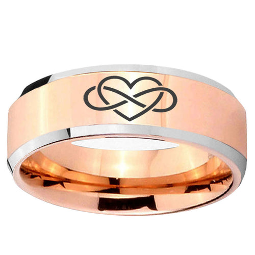 10mm Infinity Love Beveled Edge Rose Gold Tungsten Ring