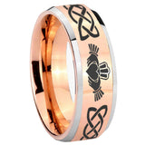 10mm Irish Claddagh Beveled Edges Rose Gold Tungsten Carbide Wedding Engraving Ring