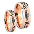 Irish Claddagh Beveled Edges Rose Gold Tungsten His Hers Ring Set