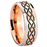 8mm Celtic Knot Beveled Edges Rose Gold Tungsten Men's Wedding Ring