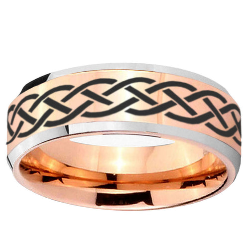 10mm Celtic Knot Beveled Edge Rose Gold Tungsten Wedding Bands Ring