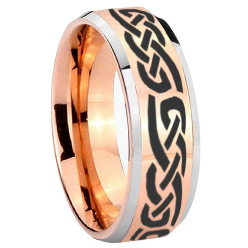 10mm Celtic Knot Infinity Love Beveled Edges Rose Gold Tungsten Wedding Bands Ring