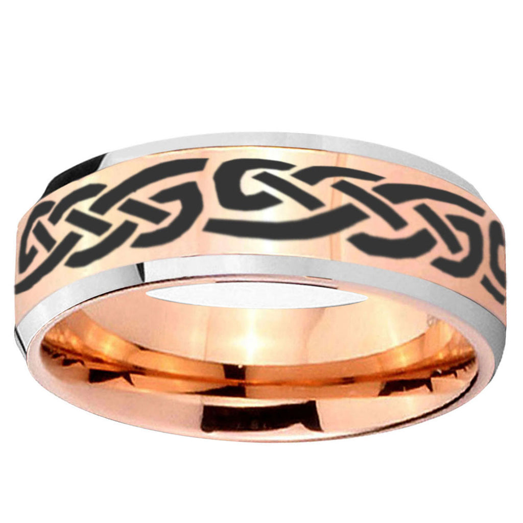 10mm Celtic Knot Infinity Love Beveled Edge Rose Gold Tungsten Wedding Bands Ring