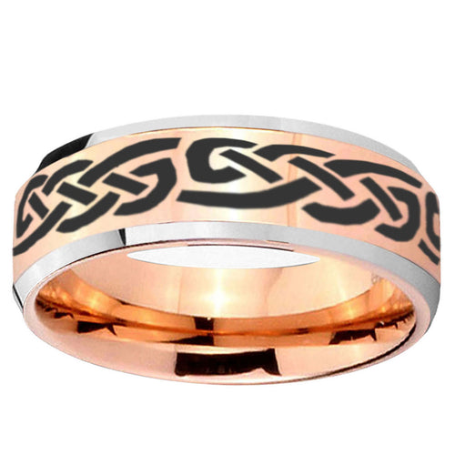 10mm Celtic Knot Infinity Love Beveled Edge Rose Gold Tungsten Wedding Bands Ring