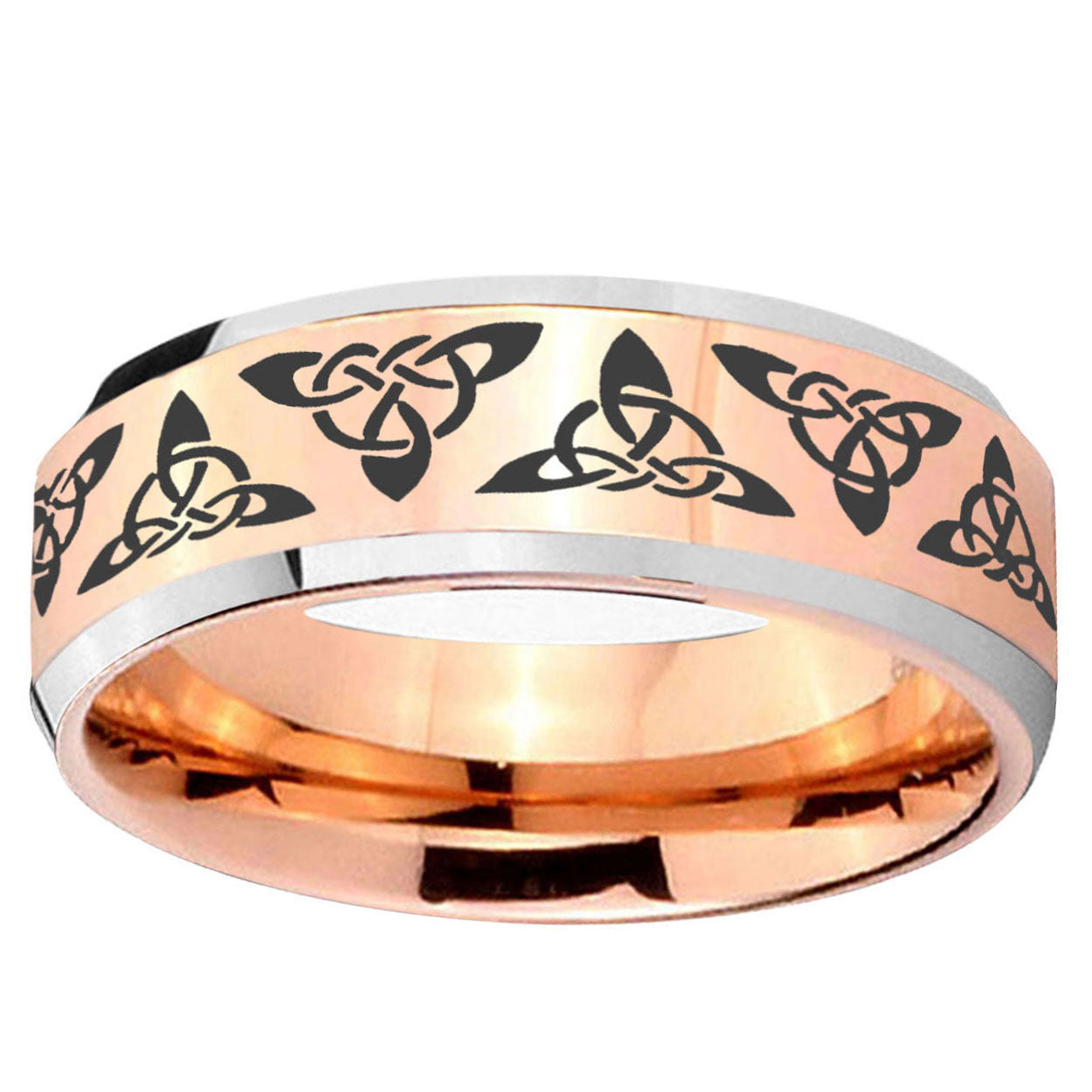 5MM Celtic Knot Beveled Rose Gold Tungsten Promise Ring