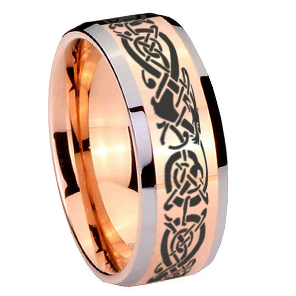 10mm-Celtic-Knot-Dragon-Beveled-Edges-Rose-Gold-Tungsten-Men's-Engagement-Ring