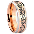 10mm Celtic Knot Dragon Beveled Edges Rose Gold Tungsten Men's Engagement Ring