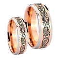 Celtic Knot Dragon Beveled Rose Gold Tungsten Wedding Ring Set