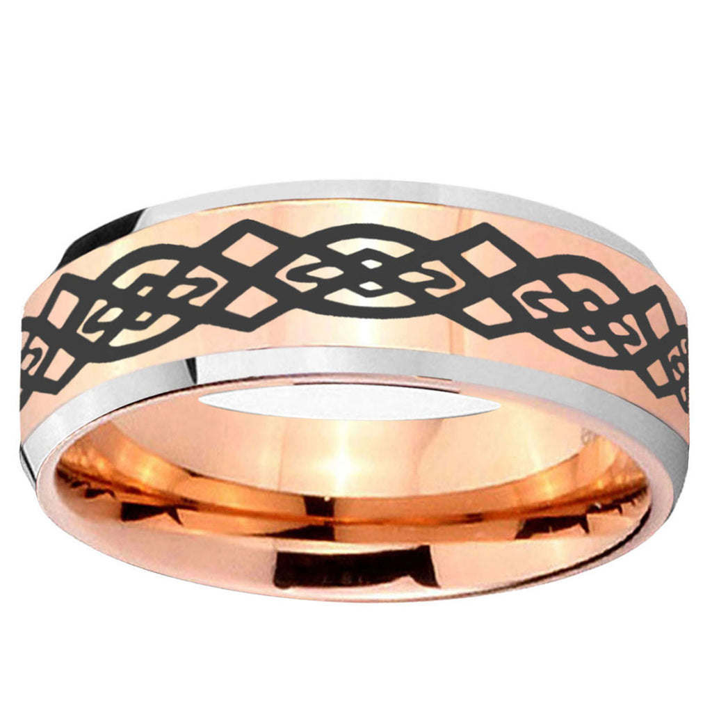5MM Celtic Knot Beveled Rose Gold Tungsten Band For Men