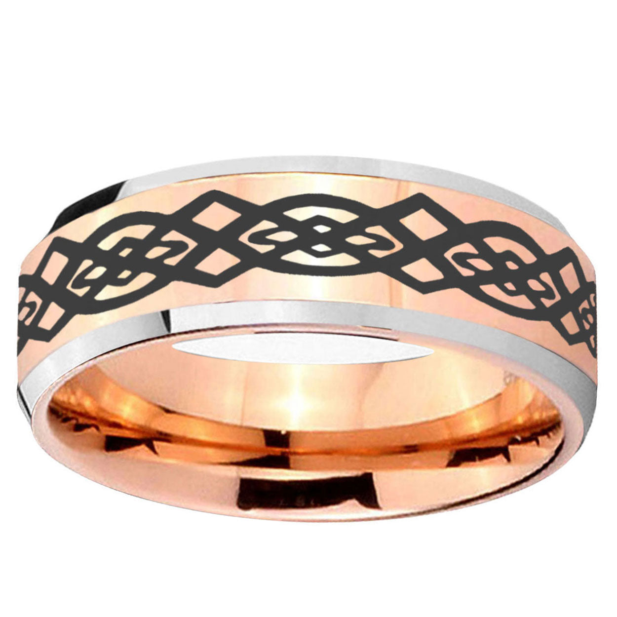 5MM Celtic Knot Beveled Rose Gold Tungsten Band For Men