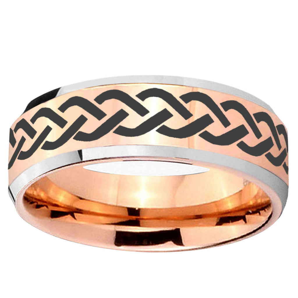 10mm Laser Celtic Knot Beveled Edge Rose Gold Tungsten Wedding Bands Ring