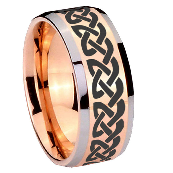 10mm-Celtic-Knot-Love-Beveled-Edges-Rose-Gold-Tungsten-Wedding-Bands-Ring