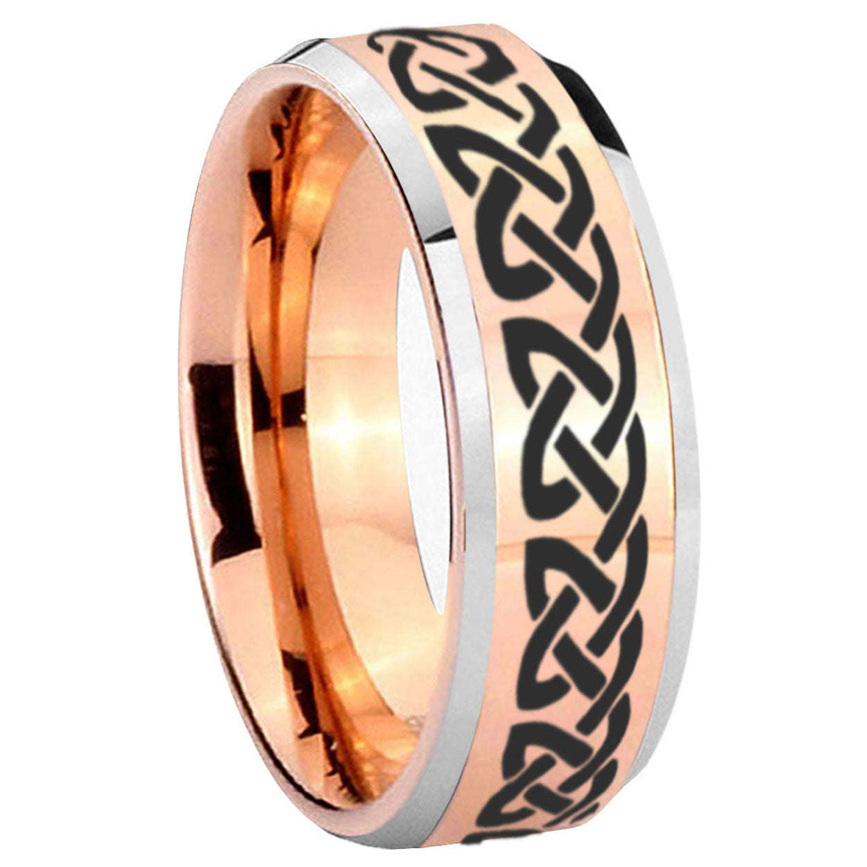 10mm Celtic Knot Love Beveled Edges Rose Gold Tungsten Wedding Bands Ring