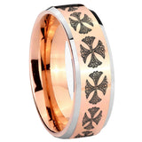 8mm Medieval Cross Beveled Edges Rose Gold Tungsten Men's Wedding Ring