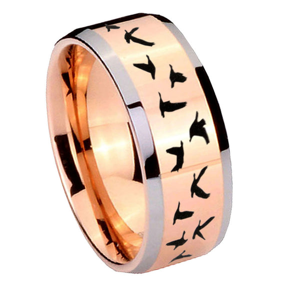 10mm-Flying-Geese-Hunting-Beveled-Edges-Rose-Gold-Tungsten-Wedding-Bands-Ring