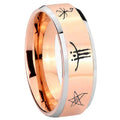 8MM Blackborne Caryll Runes Beveled Rose Gold Tungsten Wedding Band