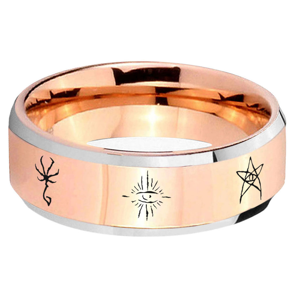 5MM Blackborne Caryll Runes Beveled Rose Gold Tungsten Wedding Band